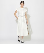 パーシャルチェックフレンチスリーブワンピース