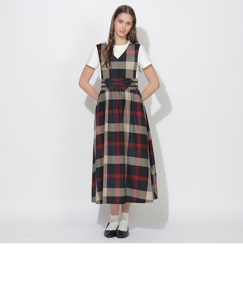 クレストブリッジチェックエアリーツイル カットソーコンビワンピース　3way クレストブリッジチェックジャンスカワンピース｜シービー・クレスト