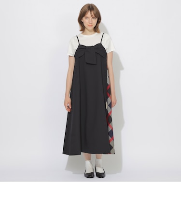 サイドチェック切替リボンキャミワンピース