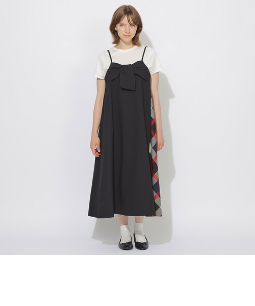 サイドチェック切替リボンキャミワンピース