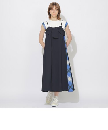 サイドチェック切替リボンキャミワンピース