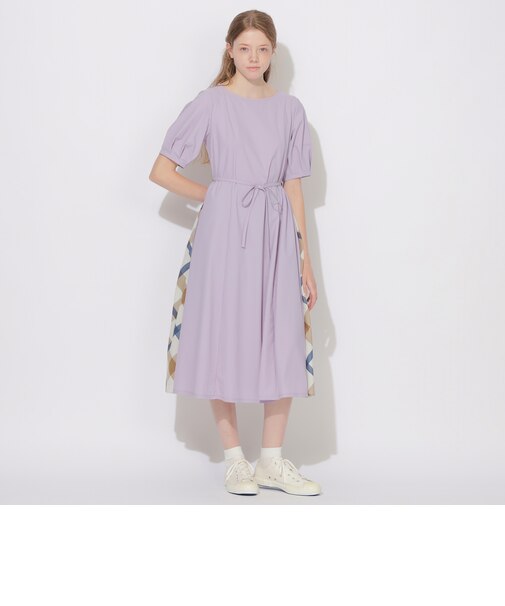 サイドチェック切替ハーフスリーブワンピース