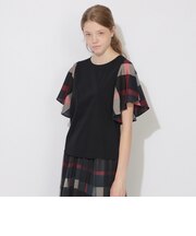 チェックラッフルスリーブトップス
