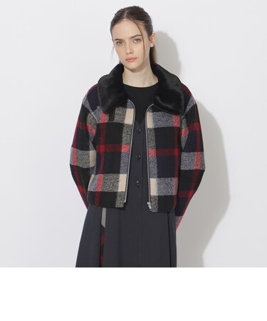 クレストブリッジチェックファーカラーショートブルゾン