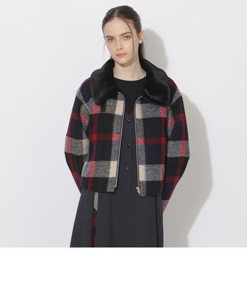 クレストブリッジチェックファーカラーショートブルゾン