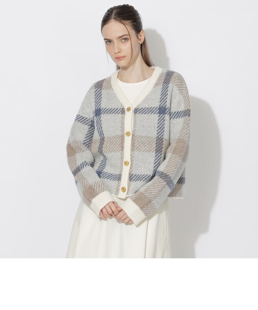 クレストブリッジチェックシャギーカーディガン
