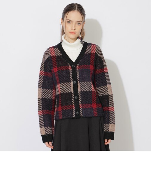 クレストブリッジチェックシャギーカーディガン