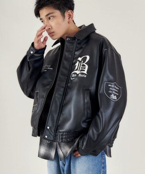 BEN DAVIS(ベンデイビス)】 BD FAUX LEATHER JACKET / レザー ワッペン 