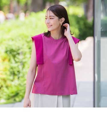 シルケットスムース異素材ドッキングカットソー ≪洗濯機で洗える≫