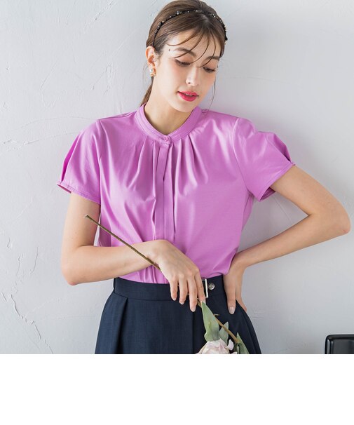 タックデザインキャップスリーブブラウス ≪手洗い可能≫