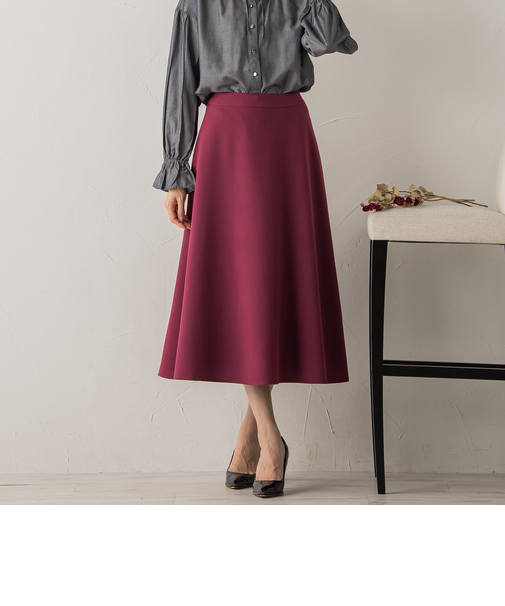 【S/M/L展開】 美シルエットロングフレアスカート ≪洗濯機で洗える≫