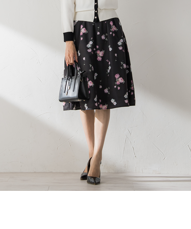 【選べる2丈】ROSEプリントフレアスカート ≪手洗い可能 / セットアップ対応≫