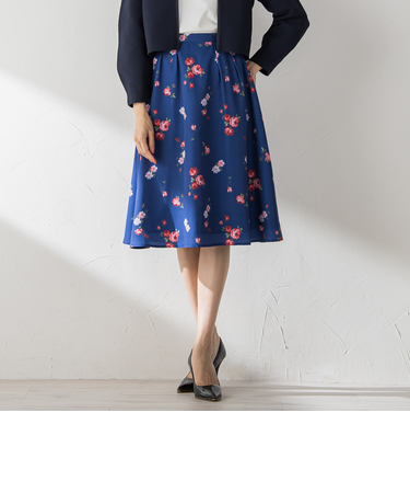 【選べる2丈】ROSEプリントフレアスカート ≪手洗い可能 / セットアップ対応≫