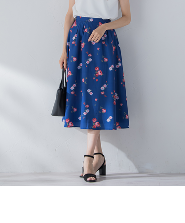 【選べる2丈】ROSEプリントフレアスカート ≪手洗い可能 / セットアップ対応≫