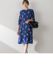 【選べる2丈】ROSEプリントAラインワンピース ≪手洗い可能≫