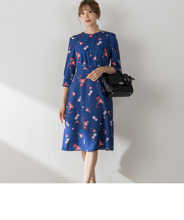 【選べる2丈】ROSEプリントAラインワンピース ≪手洗い可能≫