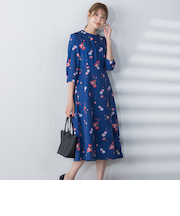 【選べる2丈】ROSEプリントAラインワンピース ≪手洗い可能≫