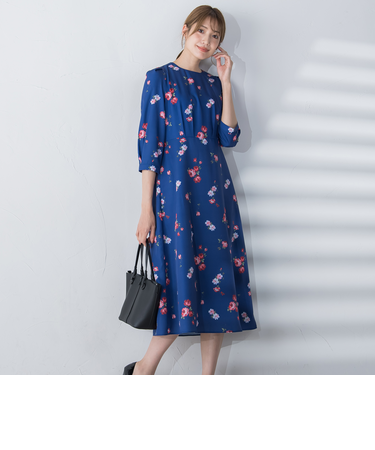 【選べる2丈】ROSEプリントAラインワンピース ≪手洗い可能≫