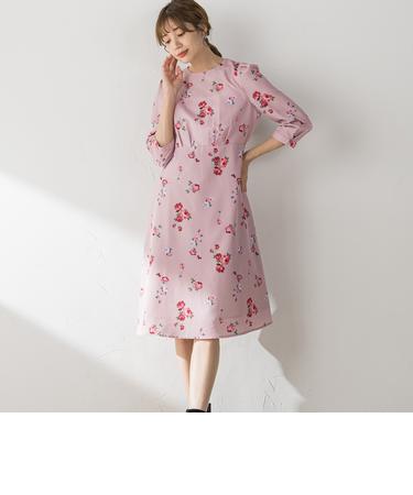 【選べる2丈】ROSEプリントAラインワンピース ≪手洗い可能≫