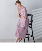 【選べる2丈】ROSEプリントAラインワンピース ≪手洗い可能≫