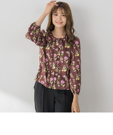 Dahliaプリントフリルブラウス ≪洗濯機で洗える≫