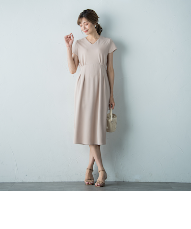 カットジョーゼット半袖Vワンピース≪洗濯機で洗える≫