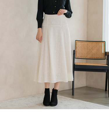 起毛カットレースフレアスカート≪手洗い可能≫