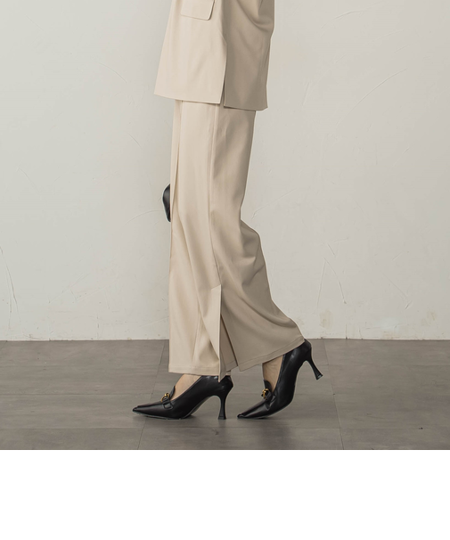 梳毛調合繊サイドスリットパンツ≪セットアップ対応/洗濯機で洗える≫