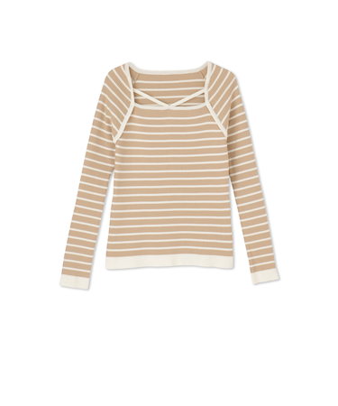 ボーダーストリングスニットトップス≪手洗い可能≫