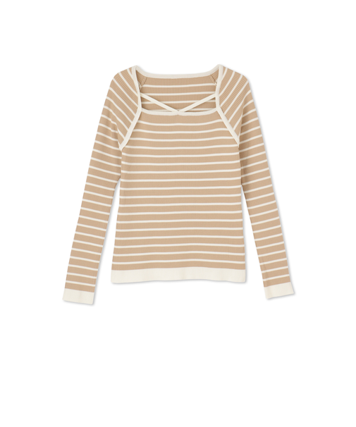 ボーダーストリングスニットトップス≪手洗い可能≫