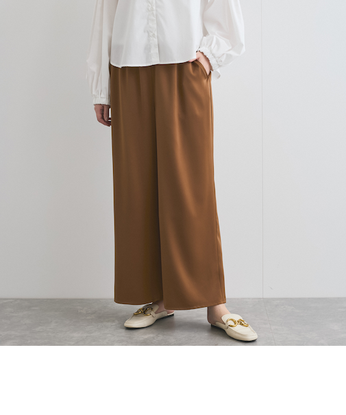 サテンイージーワイドパンツ≪洗濯機で洗える≫