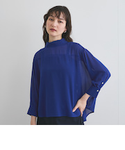 ロールネックシアーシャツブラウス≪手洗い可能≫
