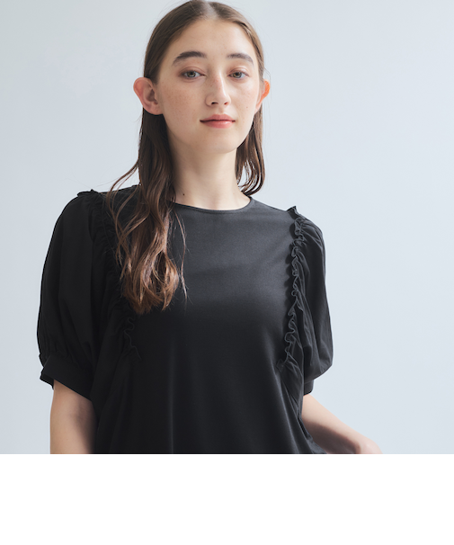 スムースギャザースリーブカットトップス≪洗濯機で洗える≫