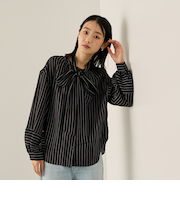 セミシアーストライプ2WAYボウタイブラウス≪手洗い可能≫