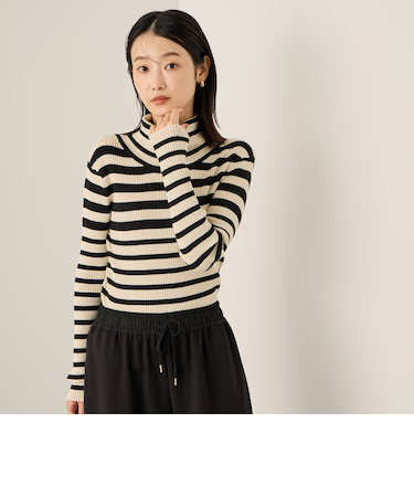 調温バックボタンハイネックニット≪手洗い可能≫