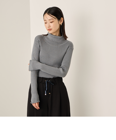 調温バックボタンハイネックニット≪手洗い可能≫