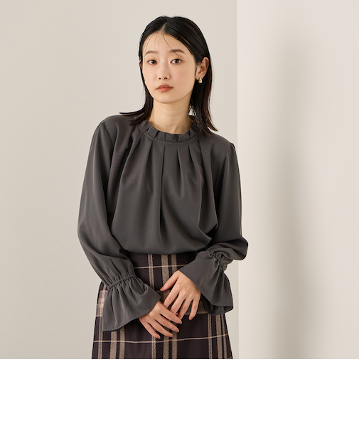 エステールギャバジンハイネックブラウス≪手洗い可能≫