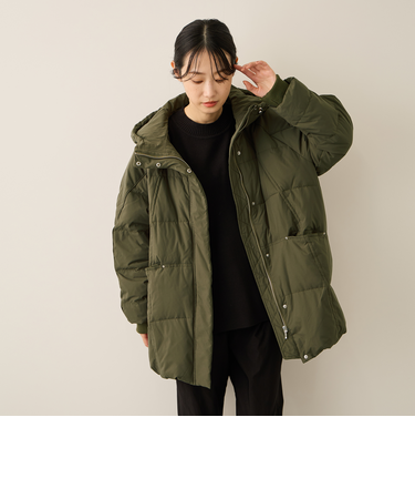 ストレッチフードピュアダウンミドルコート