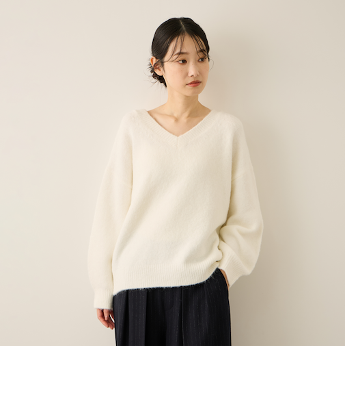 ウール混Vネックニットプルオーバー≪手洗い可能≫