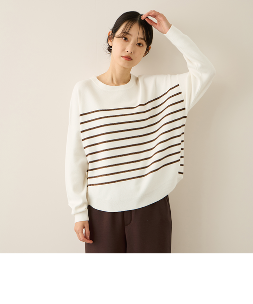 ラメボーダーウォッシャブルコクーンニット≪洗濯機で洗える≫