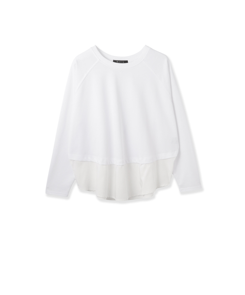 ポンチローマ異素材ラウンドヘムカットソー