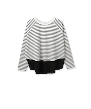 ポンチローマ異素材ラウンドヘムカットソー