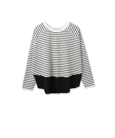 ポンチローマ異素材ラウンドヘムカットソー