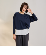 ポンチローマ異素材ラウンドヘムカットソー