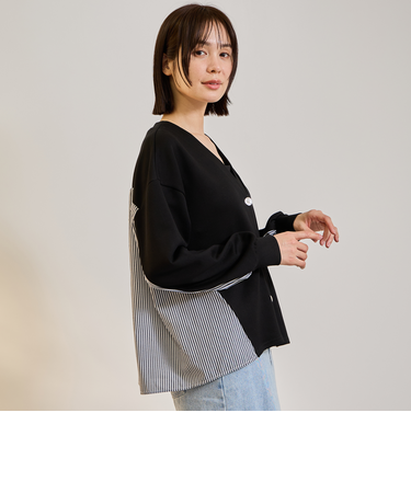 ダンボールバックストライプカーディガン