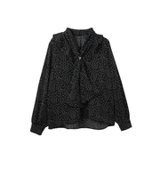 デシンVネックフリルドットボウタイブラウス