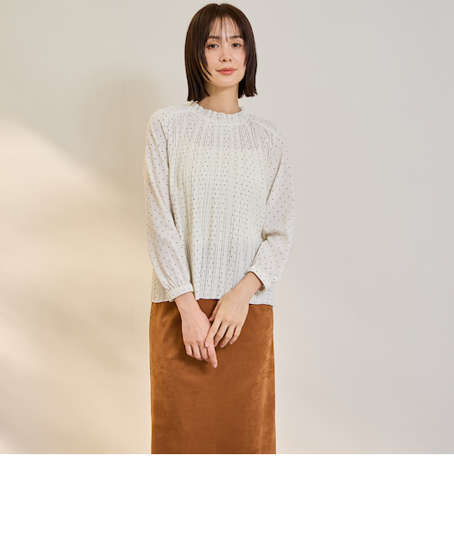 ライトデシンドットフリルネックブラウス