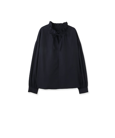 ハイカウントタイプライターフリルネックブラウス