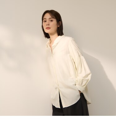 TRローンバックヨークギャザーコクーンブラウス
