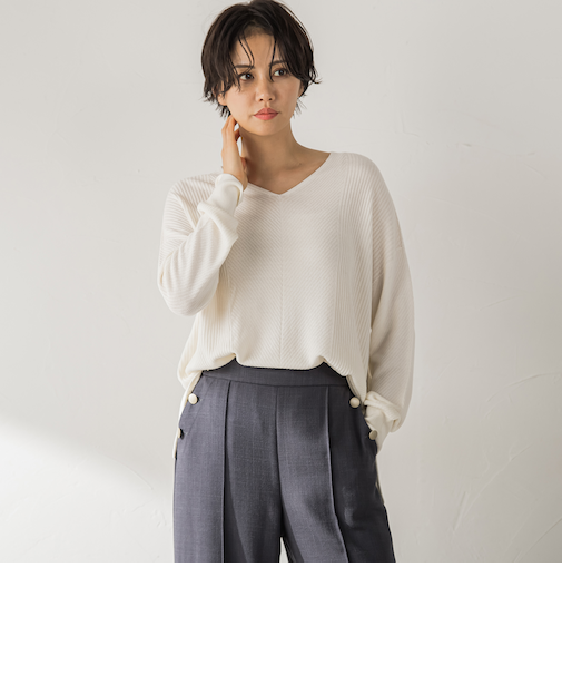 【WEB限定サイズあり】【洗えるニット】ECOCUWOOL Vネックニットプルオーバー≪シワになりにくい≫